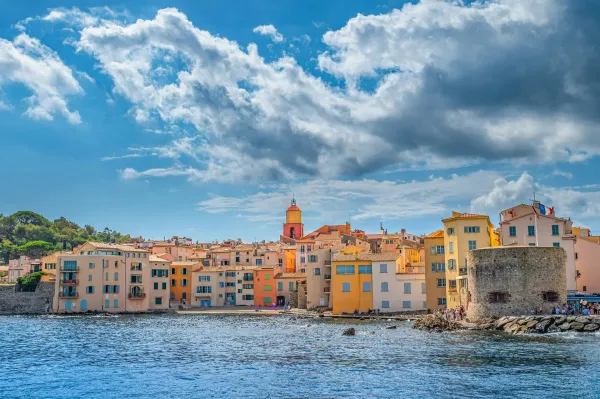 Colorful waterfront houses and boats in Saint-Tropez, France