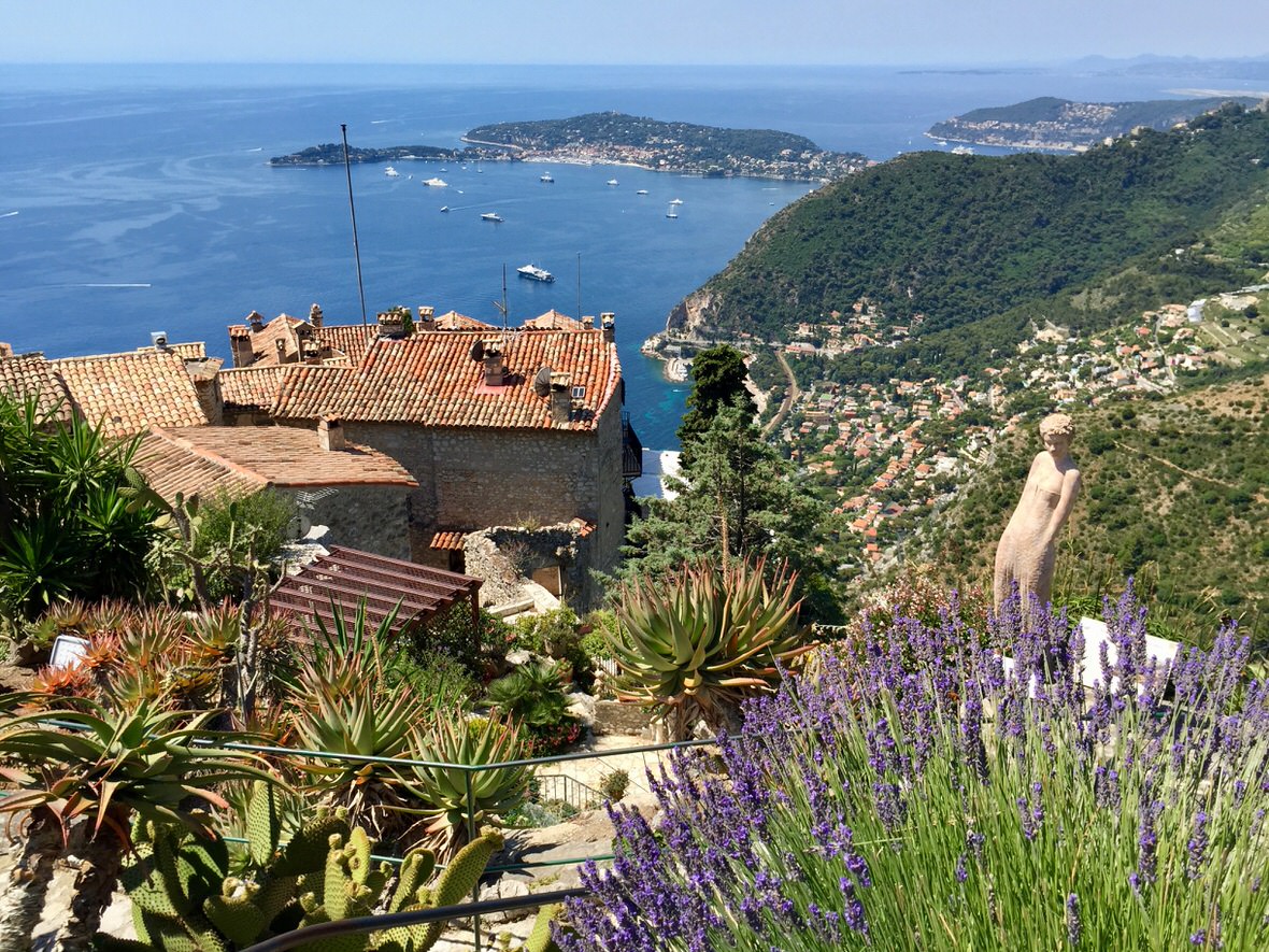 Èze village old town - stone alleyways with coastal view