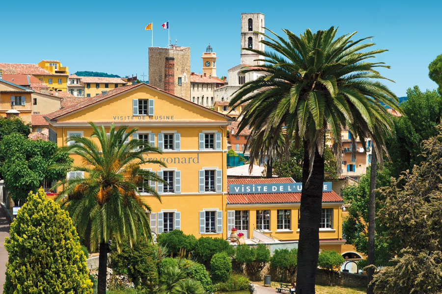 Fragrance experiences in the heart of Grasse Fragonard perfume factory building in Grasse with palm trees