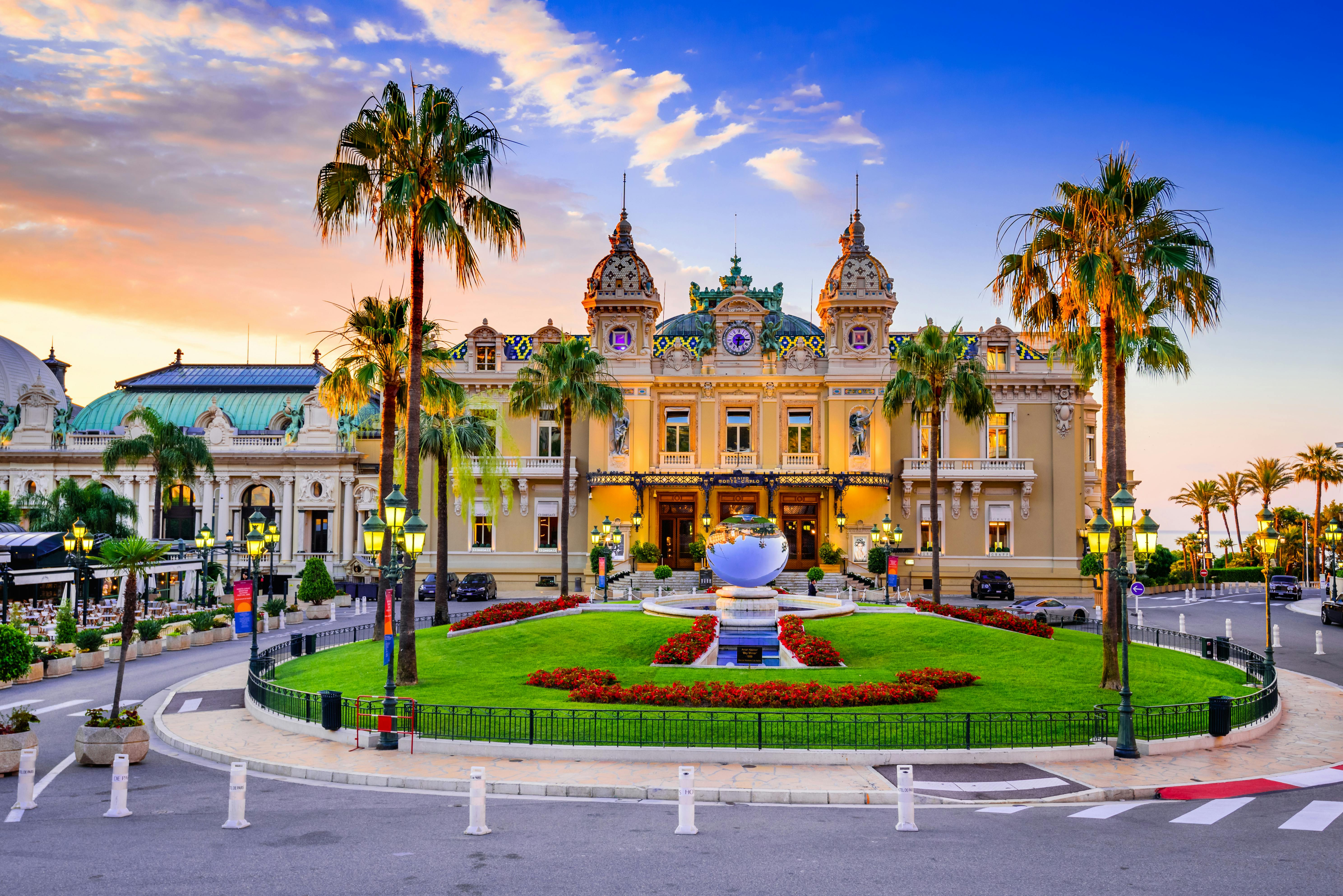 Monte Carlo Casino – Historic Glamour in the Heart of Monaco Front view of the Monte Carlo Casino in Monaco at sunset