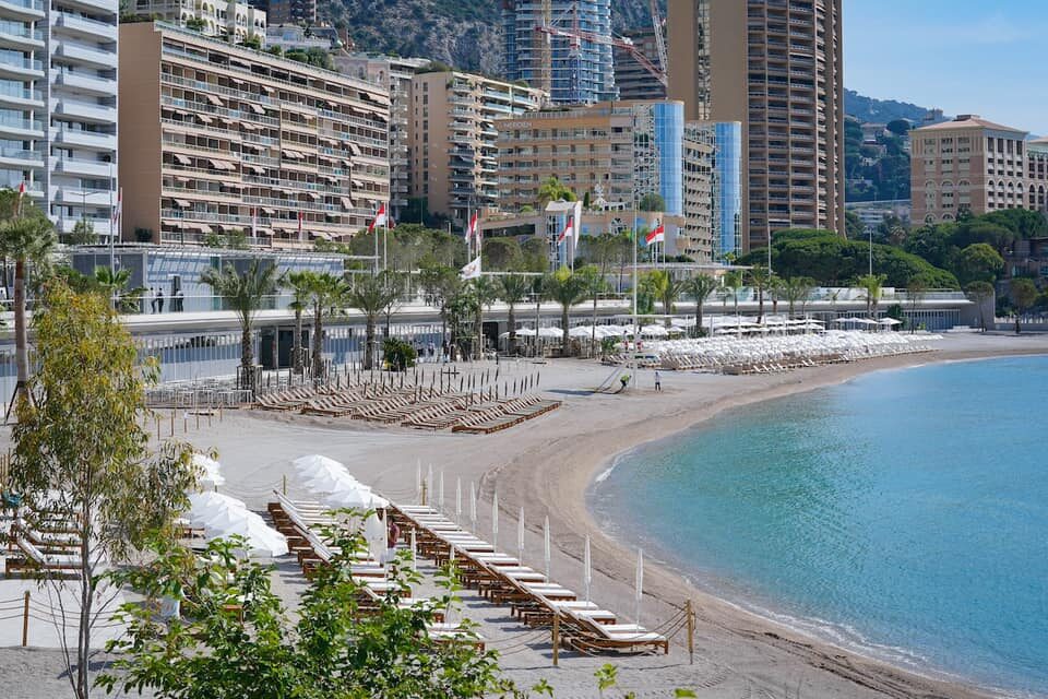 Plage du Larvotto – Chic & Modern Urban Beach Larvotto Beach Monaco with umbrellas
