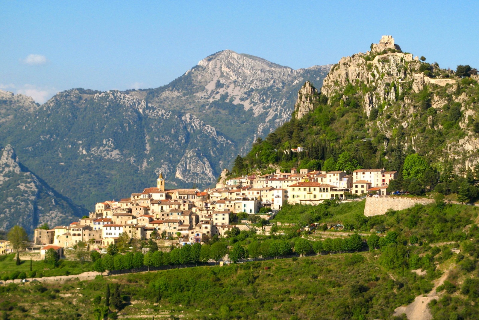 Breathtaking village of Sainte-Agnès Hilltop view of Sainte-Agnès village with mountain backdrop