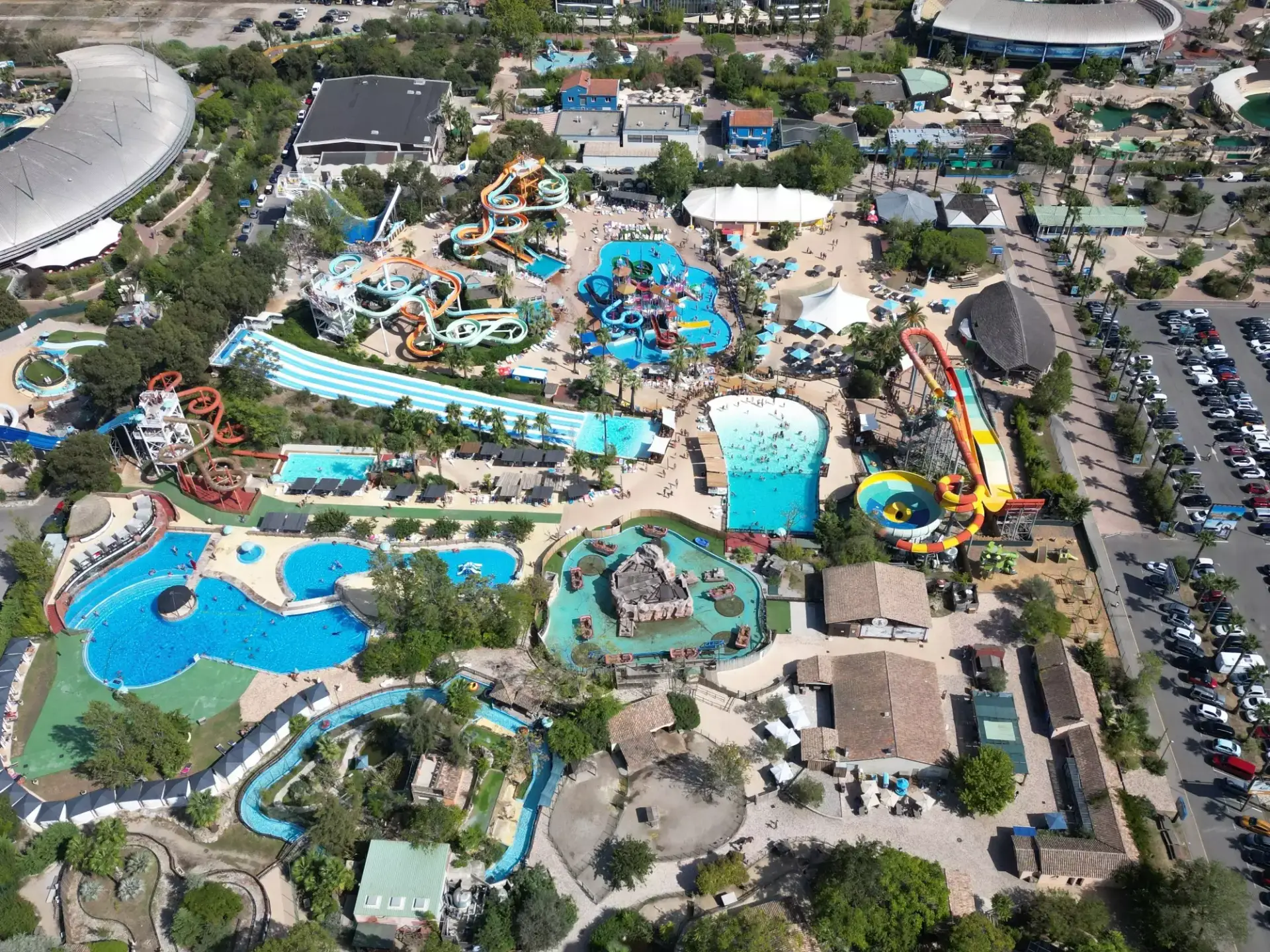 Aquasplash Antibes water park Aerial view of Aquasplash Antibes with colorful slides and pools